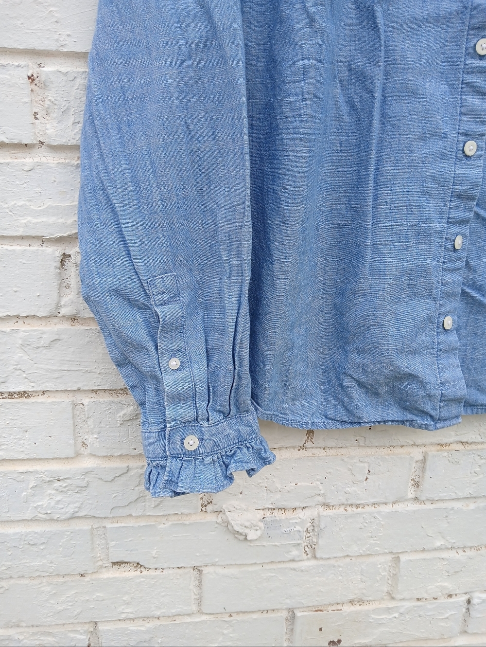 J. Crew Ruffle Chambray Button Down Shirt Large - Picture 6 of 9